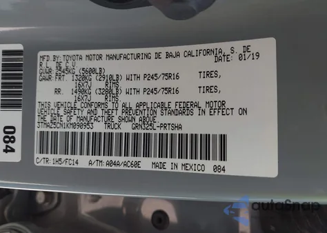 2019 Toyota Tacoma Sr5 V6 из США, поврежденный, VIN 3TMAZ5CN1KM090953